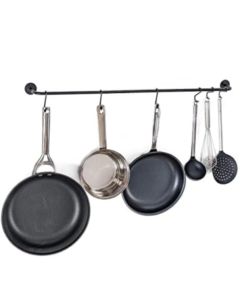 Wall-mounted 8 hooks kitchen accessories organizer for hanging utensils and saving space.