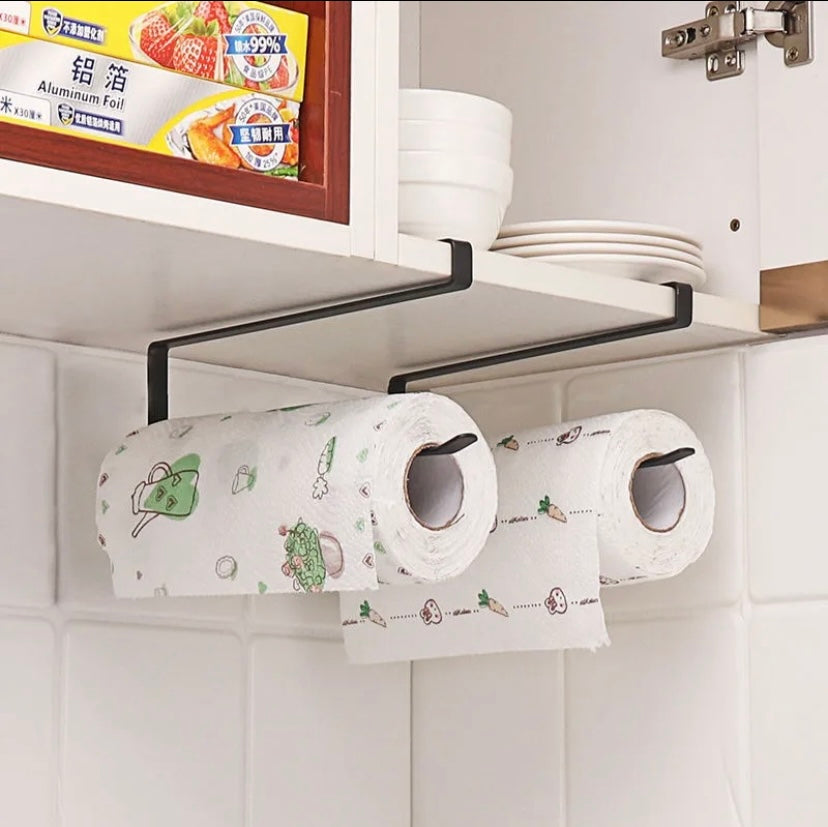 No-Drill Under Cabinet Paper Towel Holder - Punch-Free, Durable Sliding Tissue Hanger for Paper Rolls