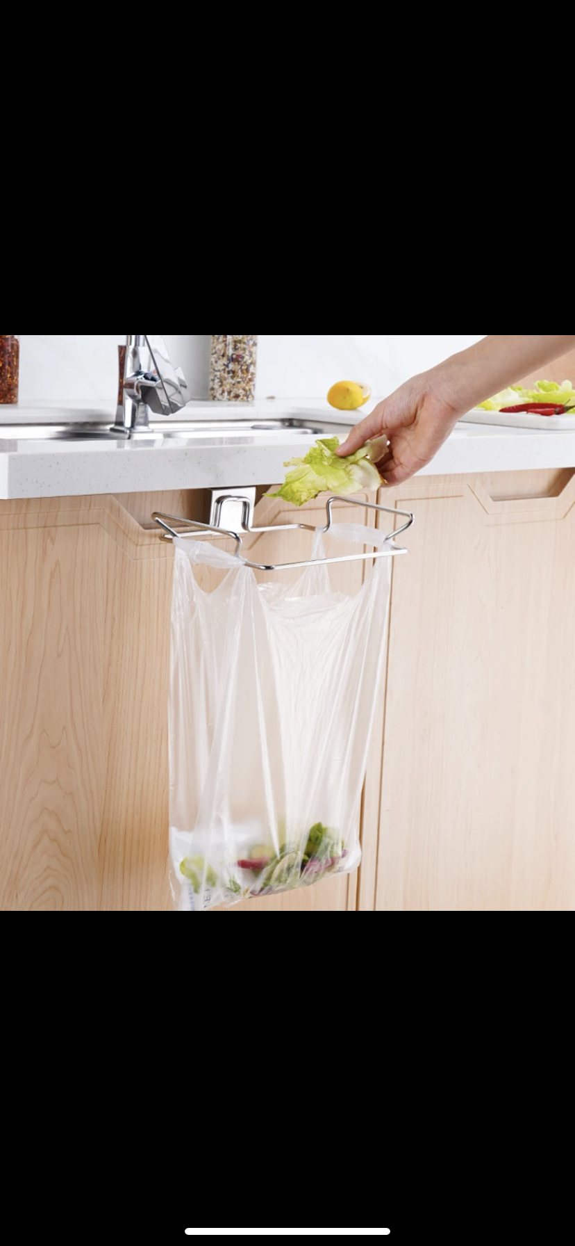 Collapsible Over-the-Cabinet Kitchen Trash Bag Holder - Space-Saving Garbage Can Rack Organizer