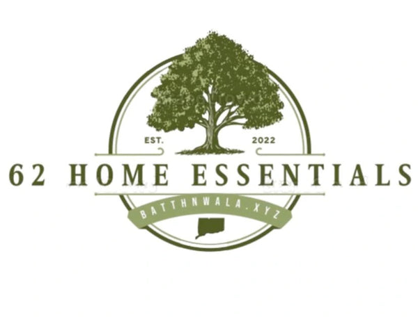 Logo of 62 Home Essentials with a tree design on a white background