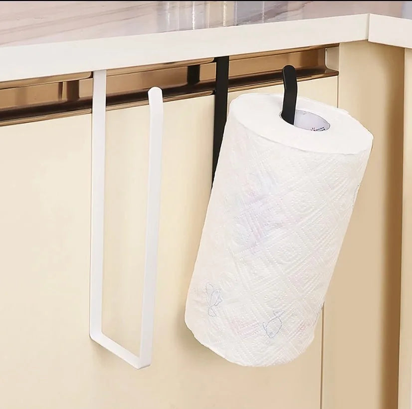 Paper towel holder mounted under a kitchen cabinet with a roll of paper towels.